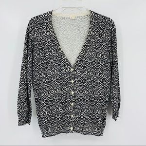J. Crew Allover Print Black and Cream Cotton Cardigan Size M